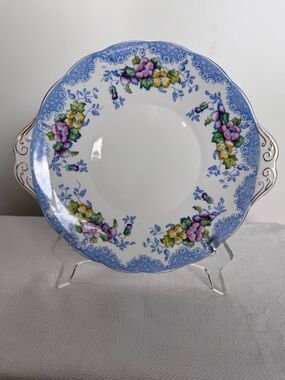 Royal Albert Lovelace Bone China handled cake plate blue pattern - Discontinued